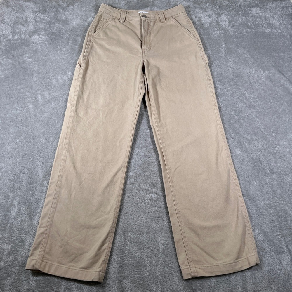 TNA Carpenter Pants Women Sz 2 Beige Wide Leg Utility Casual Workwear Trousers